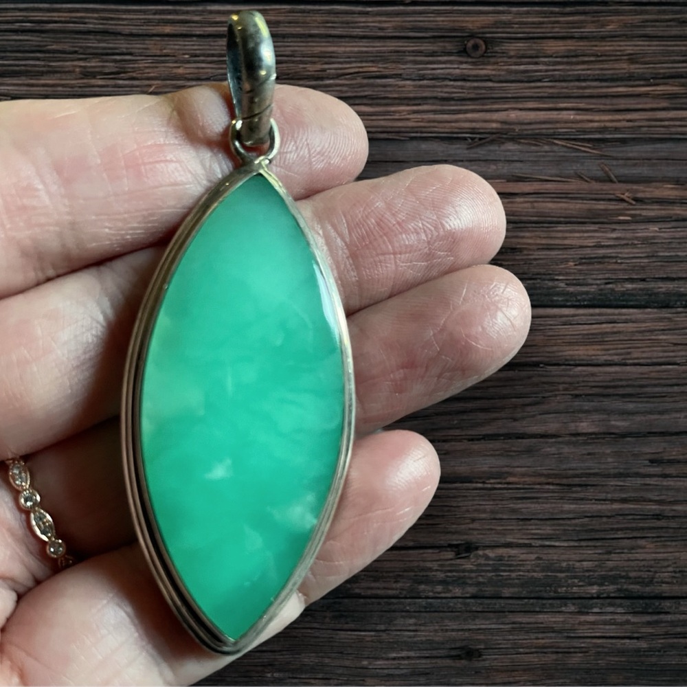 1990s VTG Aventurine Blue Green Cabochon Sterling Pendant 925 VGUC